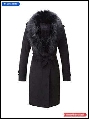 Faux Suede Fleece Lined Trench Coat Faux Fur Collar Belted